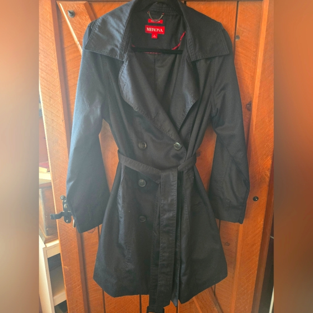 🖤 Y2K Merona Women’s Black Trench Coat – Size Large